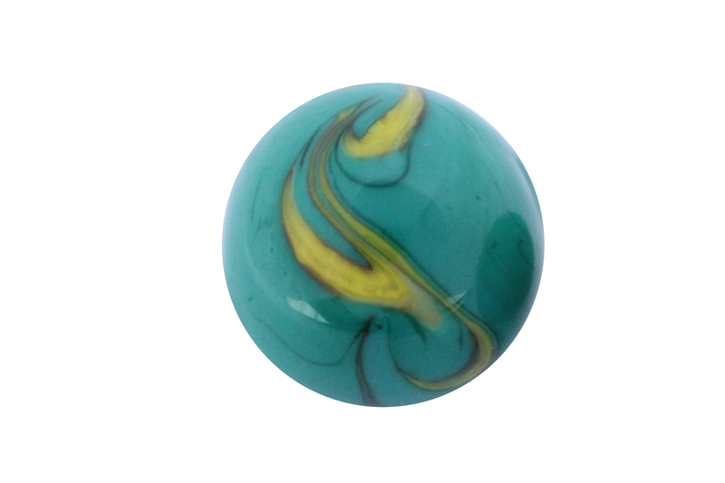 Perle en verre d'artisan -ronde - vert nuage jaune