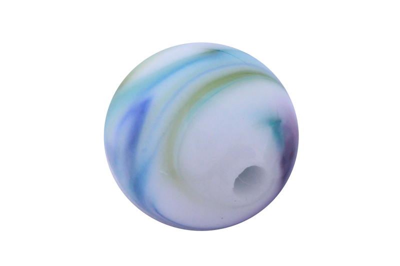 Perle en verre d'artisan -ronde - blanche nuage de bleu / vert / mauve