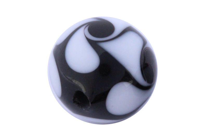 Perle en verre d'artisan -ronde - noir - spirales blanches