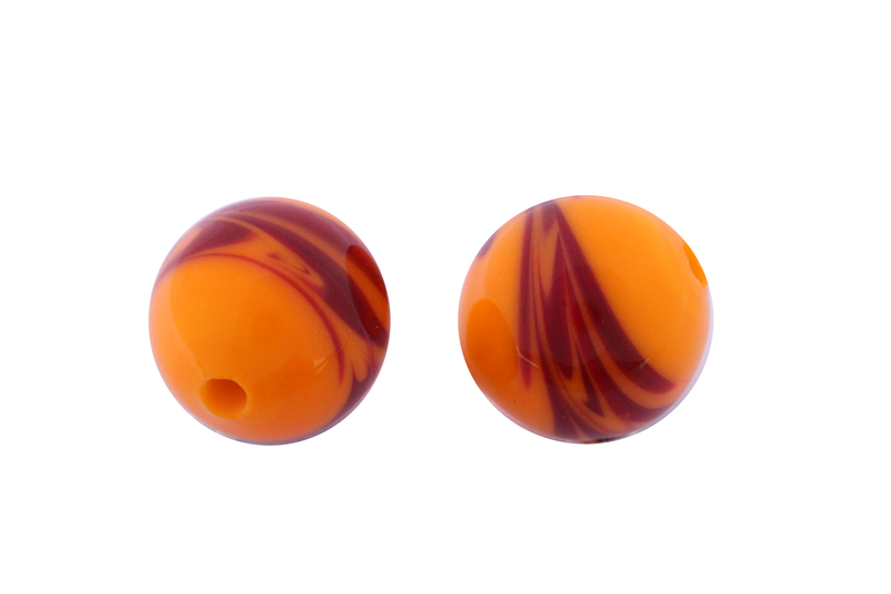 Perle en verre d'artisan -ronde - orange nuage bordeaux