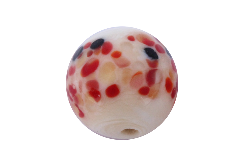 Perle en verre d'artisan -ronde - blanc crème - différents pois rouge / noir /jaune