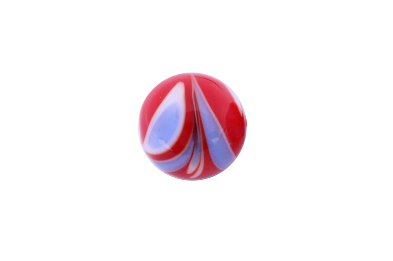 Perle en verre d'artisan -ronde - rouge feuille bleu