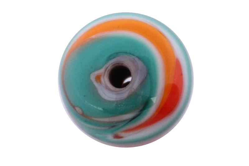 Perle en verre d'artisan -ronde - gris /vert /orange