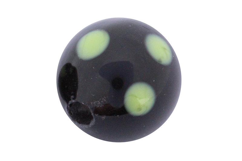 Perle en verre d'artisan -ronde - noir pois vert