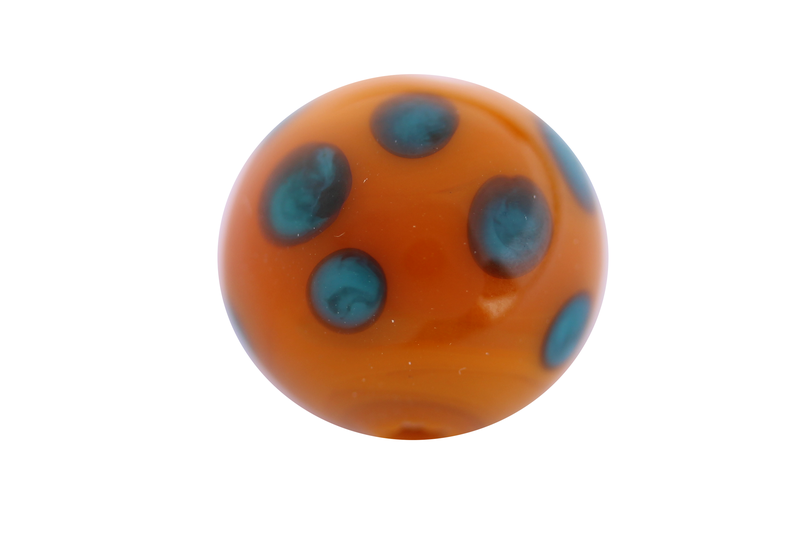Perle en verre d'artisan -ronde - orange pois vert