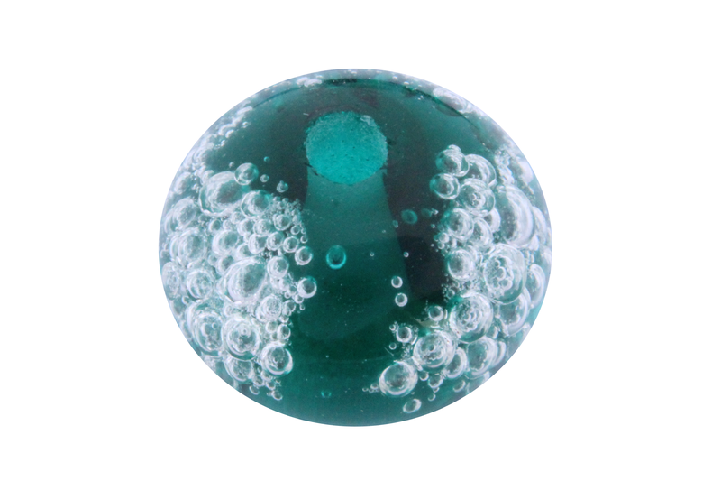 Perle en verre d'artisan -ronde - vert - bulles d'air