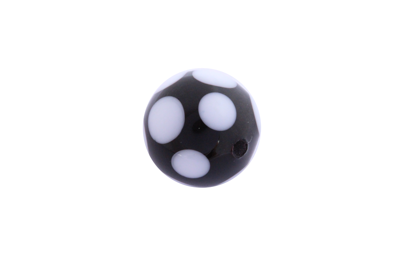 Perle en verre d'artisan -ronde - noir - pois blanc