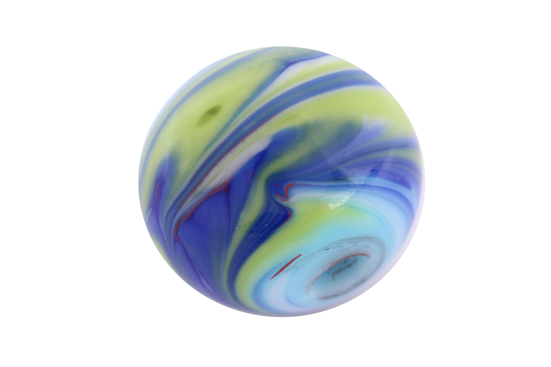 Perle en verre d'artisan -ronde - blanche nuage vert / bleu