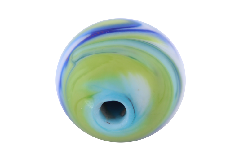 Perle en verre d'artisan -ronde - blanche nuage vert / bleu