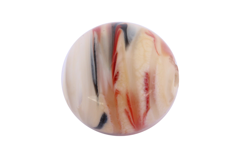 Perle en verre d'artisan -ronde - blanc crème - nuage de brun