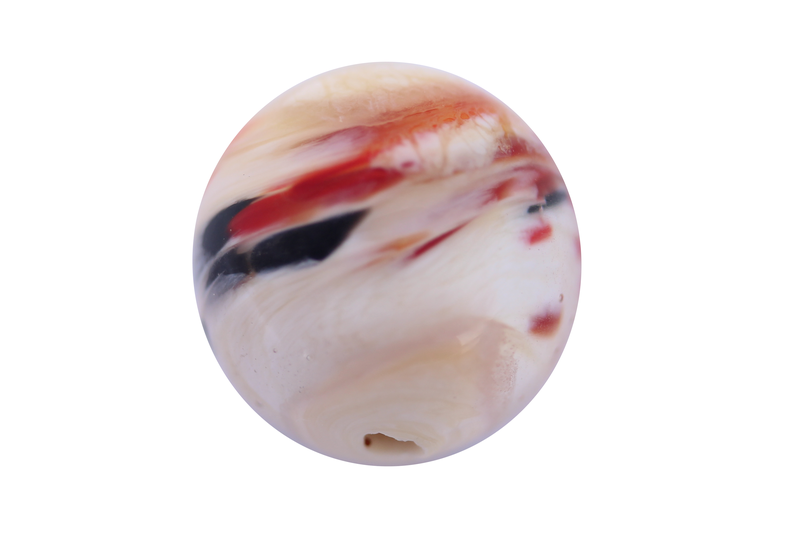 Perle en verre d'artisan -ronde - blanc crème - nuage de brun