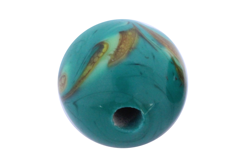 Perle en verre d'artisan -ronde - vert - nuage jaune