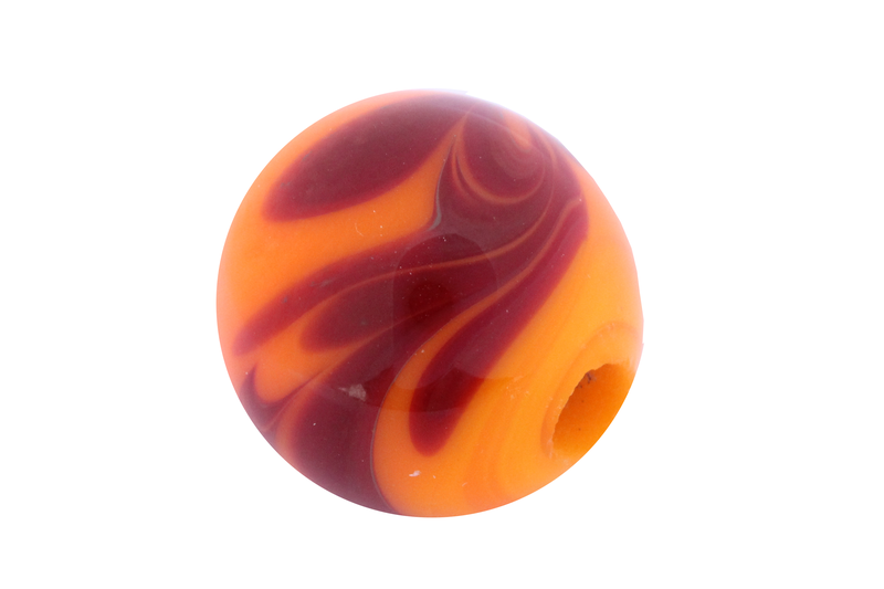 Perle en verre d'artisan -ronde - orange - nuage brun