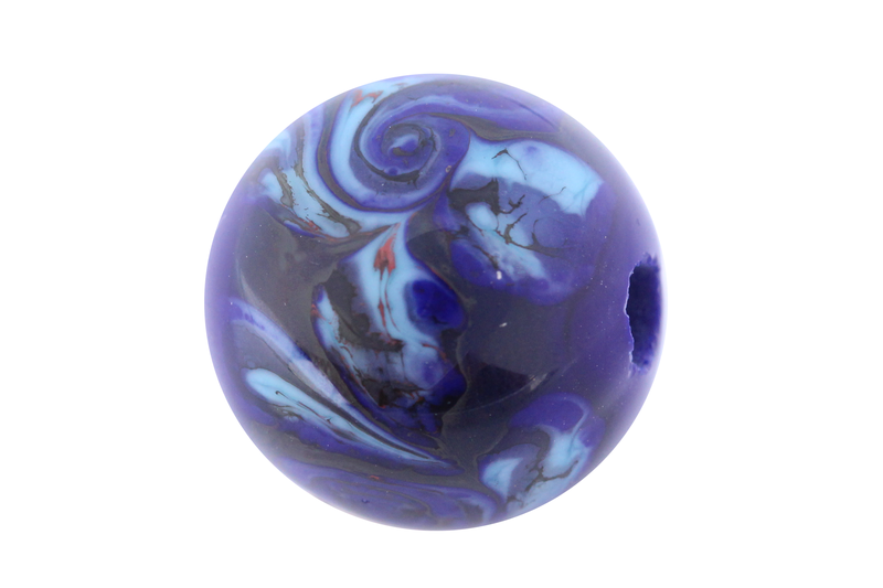 Perle en verre d'artisan -ronde - bleu - torsade rouge