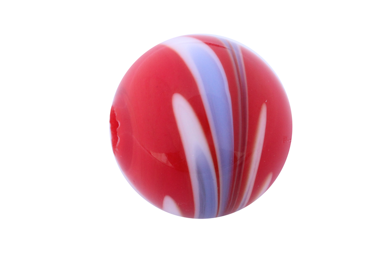 Perle en verre d'artisan -ronde - rouge - feuille bleu