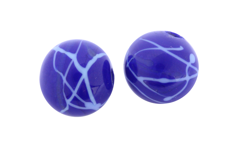 Perle en verre d'artisan -ronde - bleu - ligne bleu clair