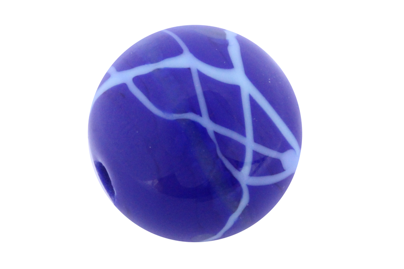 Perle en verre d'artisan -ronde - bleu - ligne bleu clair