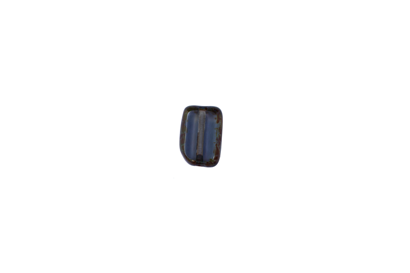 Perle en verre rectangulaire - - brun différent - tranche dans les tons vert /bleu