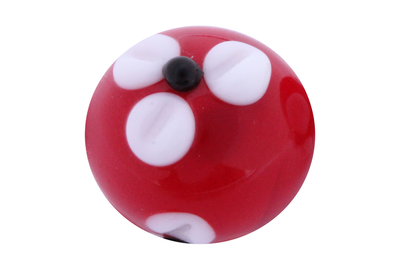 Perle en verre d'artisan -ronde - rouge - fleurs blanches