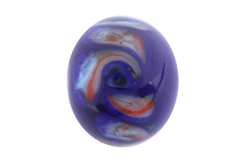 Perle en verre d'artisan -ronde - bleu - spirale - bleu /orange