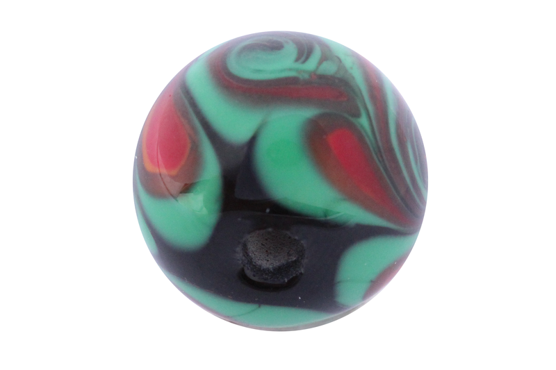 Perle en verre d'artisan -ronde - noir - spirale - vert /rouge