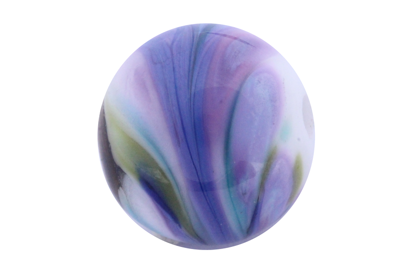 Perle en verre d'artisan -ronde - blanc - nuage mauve / bleu /vert