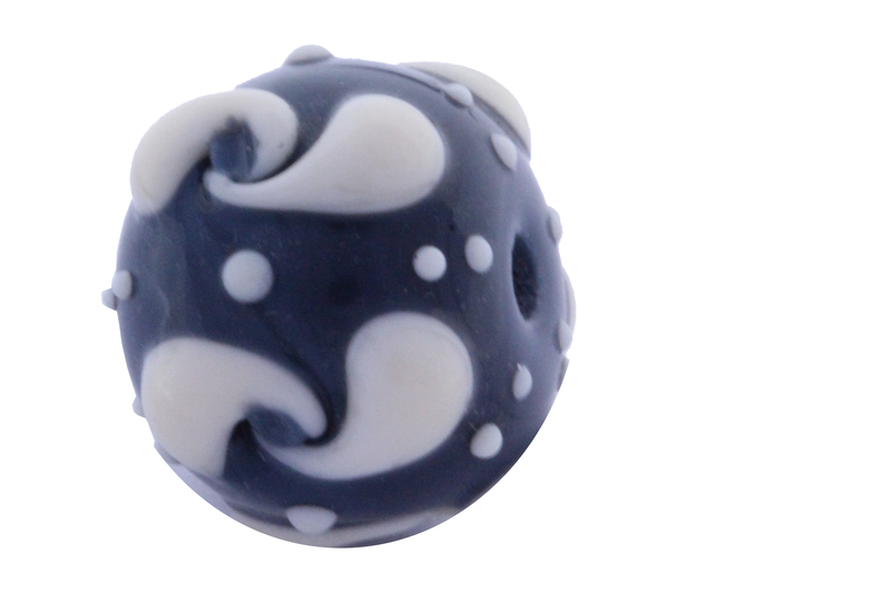 Perle en verre d'artisan - ronde - set de 5 perles - bleu /gris - beige