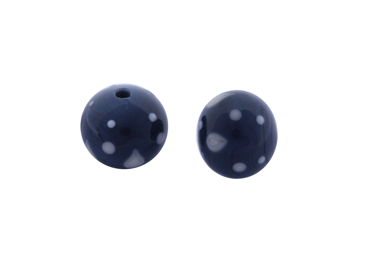 Perle en verre d'artisan - ronde - set de 2 perles - bleu /gris - beige