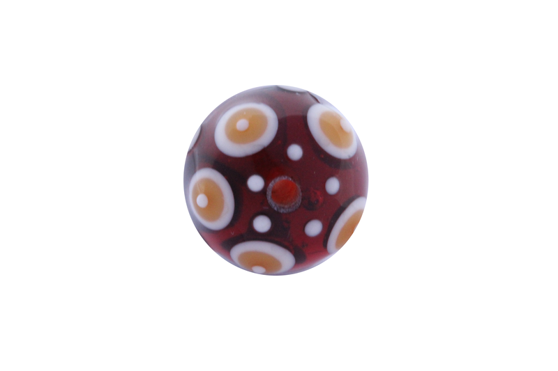 Perle en verre d'artisan - ronde - set de 5 perles - brun transparent / beige - jaune