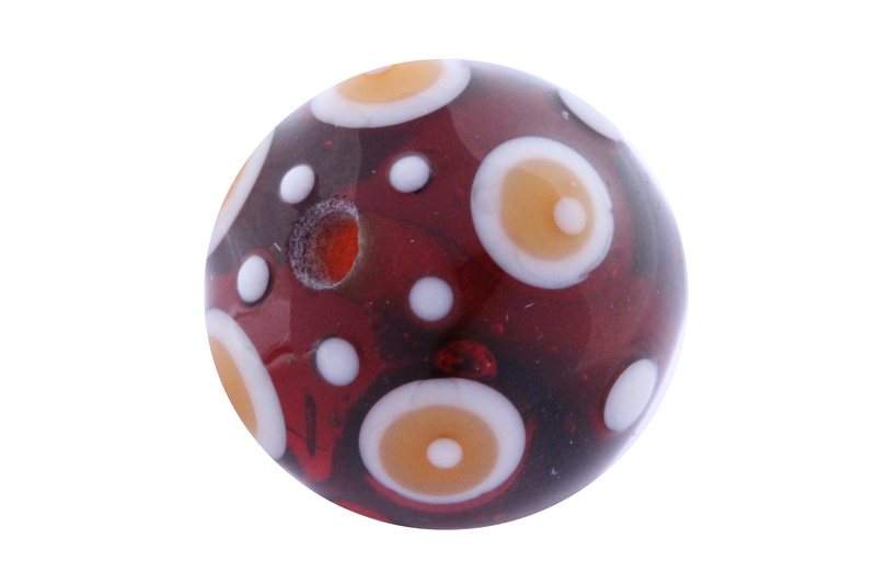 Perle en verre d'artisan - ronde - set de 5 perles - brun transparent / beige - jaune