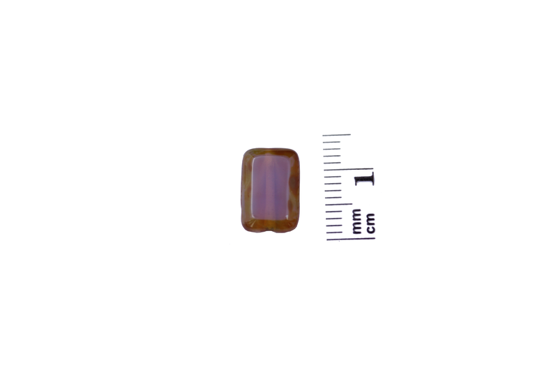 Perle en verre rectangulaire - mauve - brun sur la tranche x4