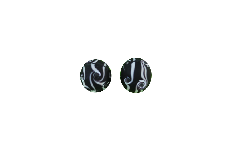 Perle en verre d'artisan - ronde - set de 2 perles - noir opaque et banc