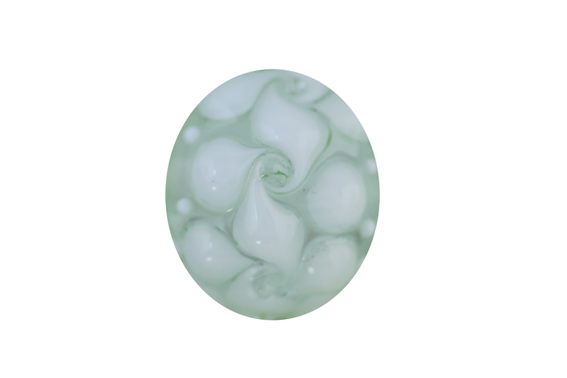 Perle en verre d'artisan - ronde - transparent / blanc