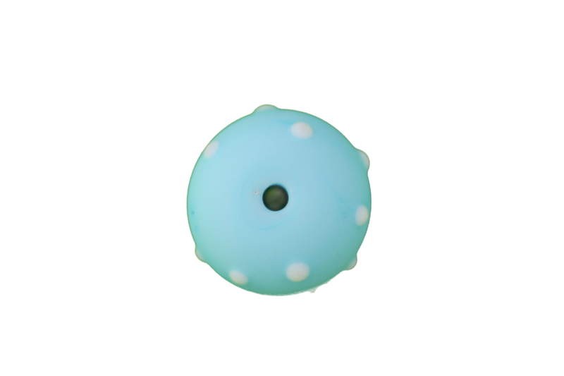 Perle en verre d'artisan - ronde - bleu - pois blanc x 2