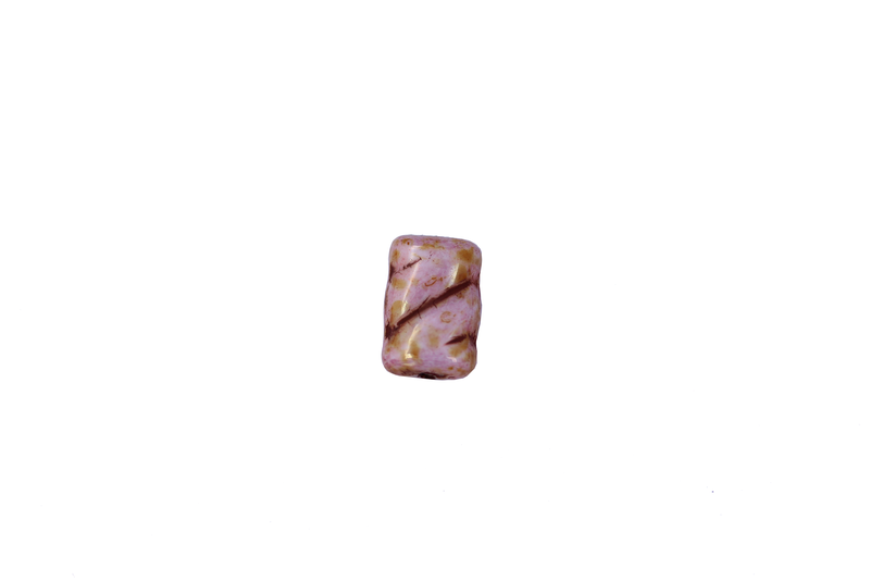 Perle en verre rectangulaire - rose ligné brun