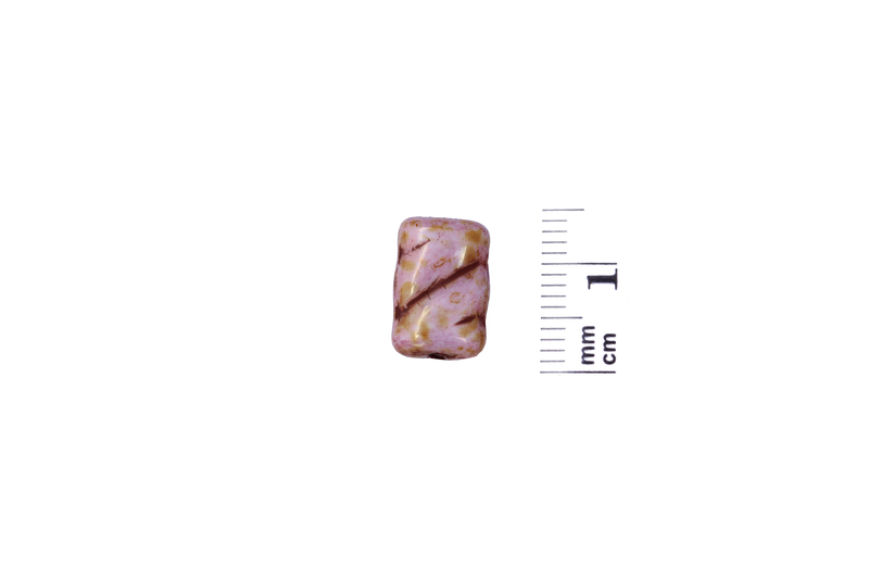 Perle en verre rectangulaire - rose ligné brun