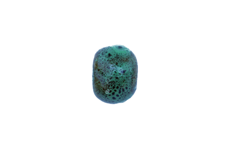 Perle en céramique - ronde - vert - ligné jaune - tacheté noir