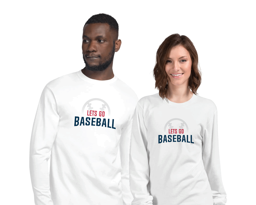 Lets Go Baseball Long Sleeve Shirt on man and woman smiling. - Lets Go Sports