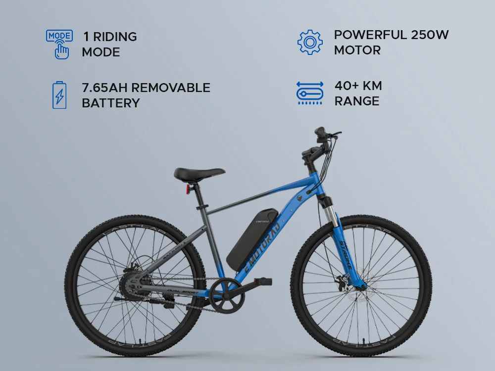 E MOTORAD - RIDE THE ELECTRIC REVOLUTION Unisex X1 Mountain Electric Cycle with 7.65Ah Removable Battery, 27.5inch Wheel Size, Front Suspension, 250W BLDC Motor, 90% Assembled (Ocean Blue), 18 Inch view 2