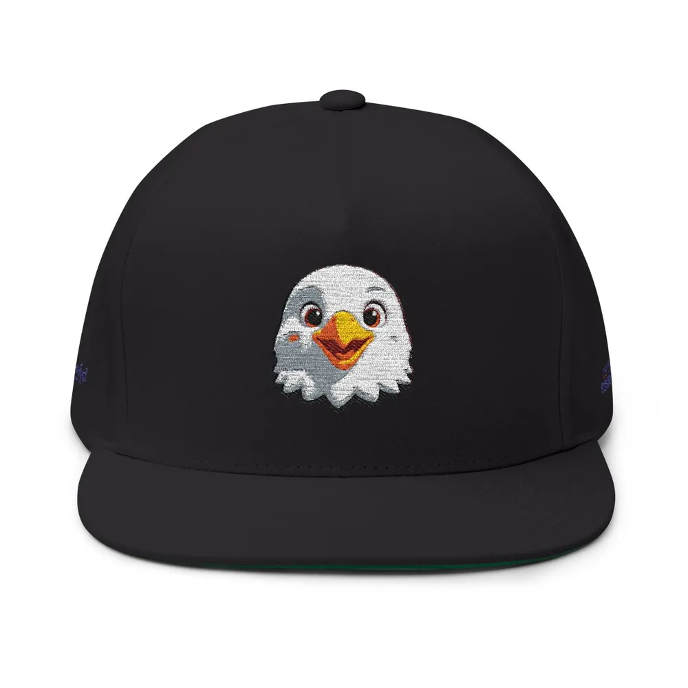 Cute Eagle Head Embroidery Flat Bill Cap | Retro Logo Back
