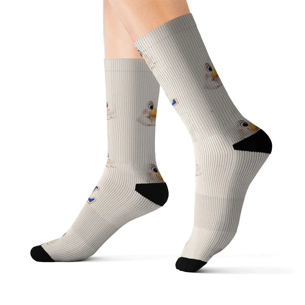 Cute Duck Pattern Socks | Personalized Initial Sublimation Socks