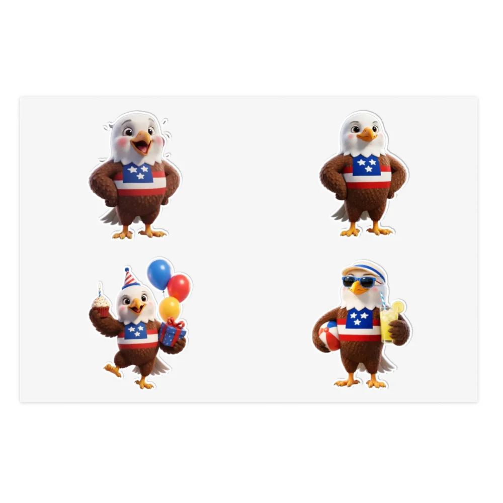 Patriotic Eagle Sticker Sheet | 4 Vinyl Stickers, Americana