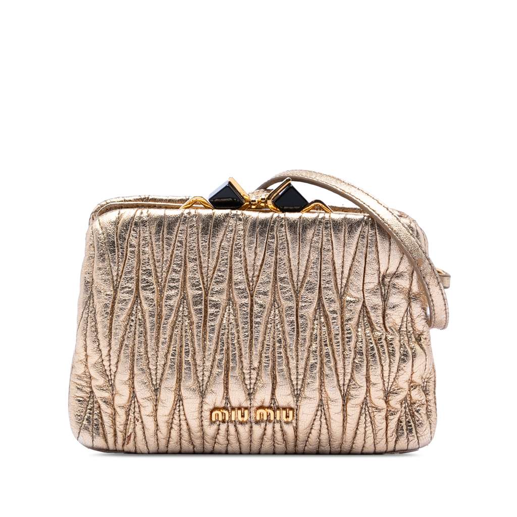 Miu Miu Metallic Matelasse Nappa Leather Kiss Lock Crossbody