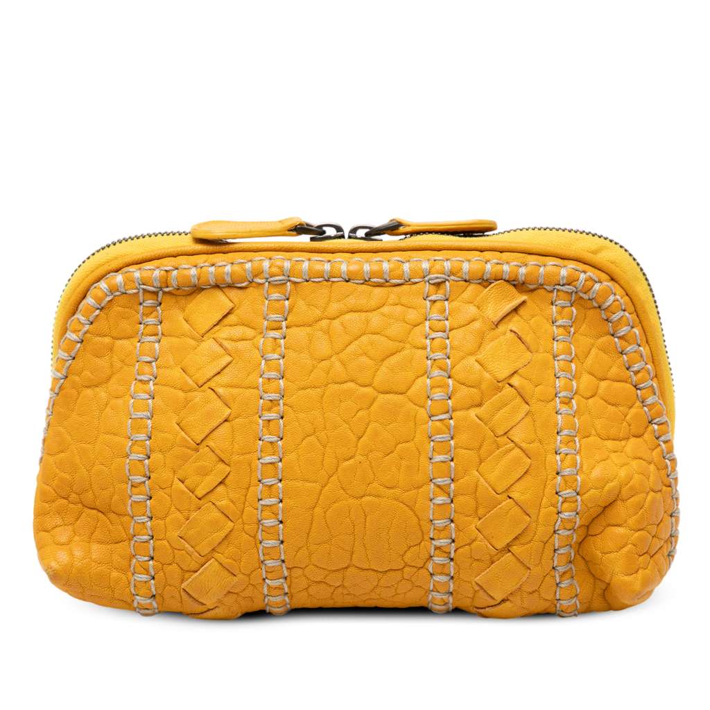 Bottega Veneta Embossed Leather Stitched Cosmetic Pouch