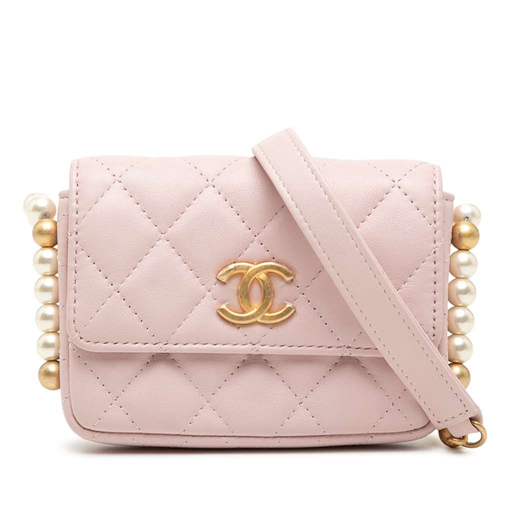 Chanel Quilted Lambskin About Pearls Card Holder On Chain