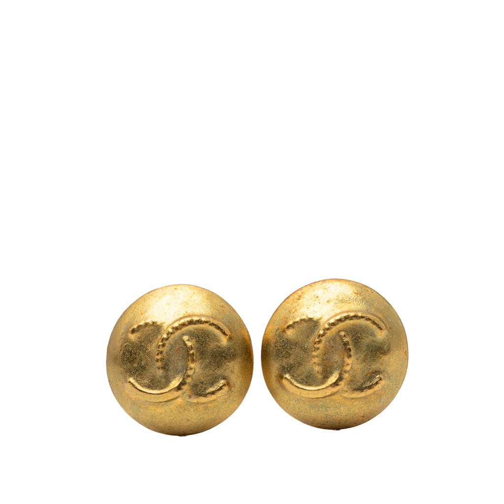 Chanel CC Gold Plated Button Clip On Earrings