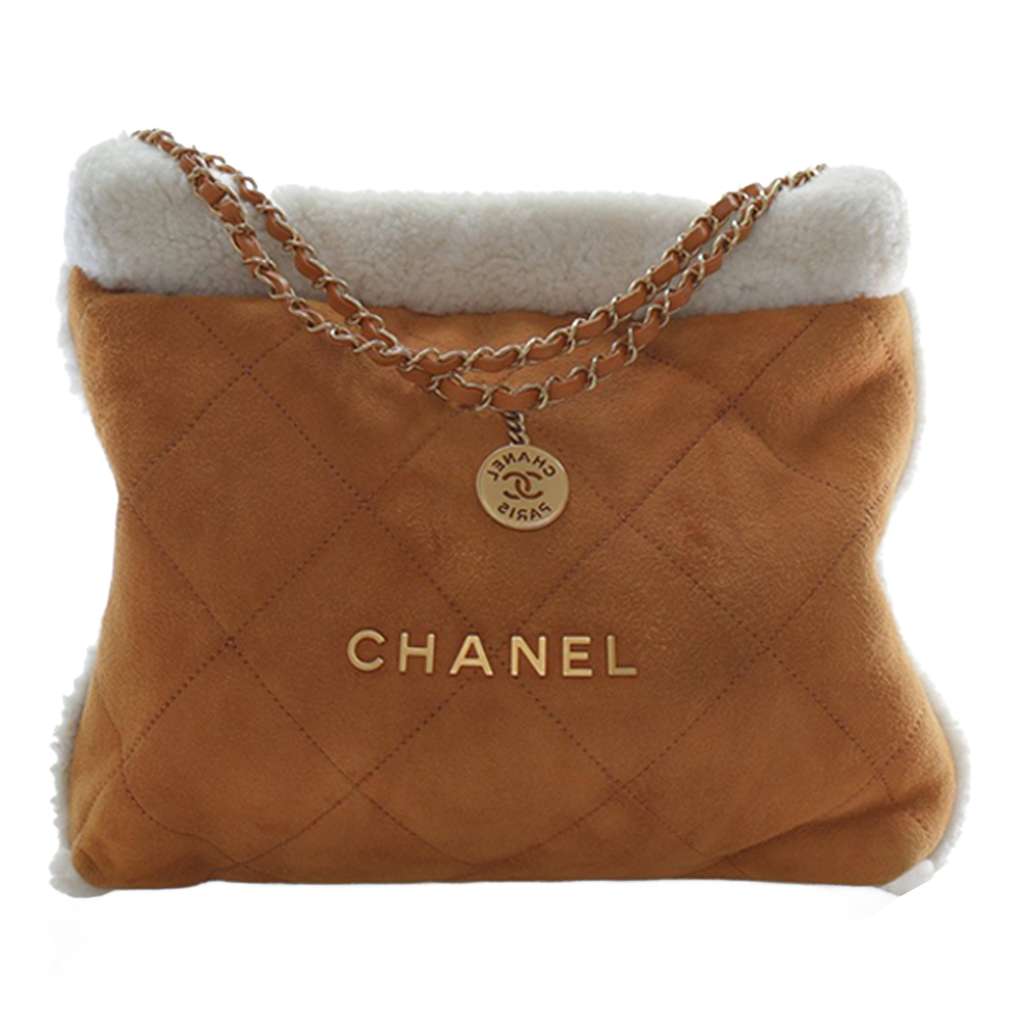 Chanel Large Quilted Suede 22 Hobo with Shearling Trim