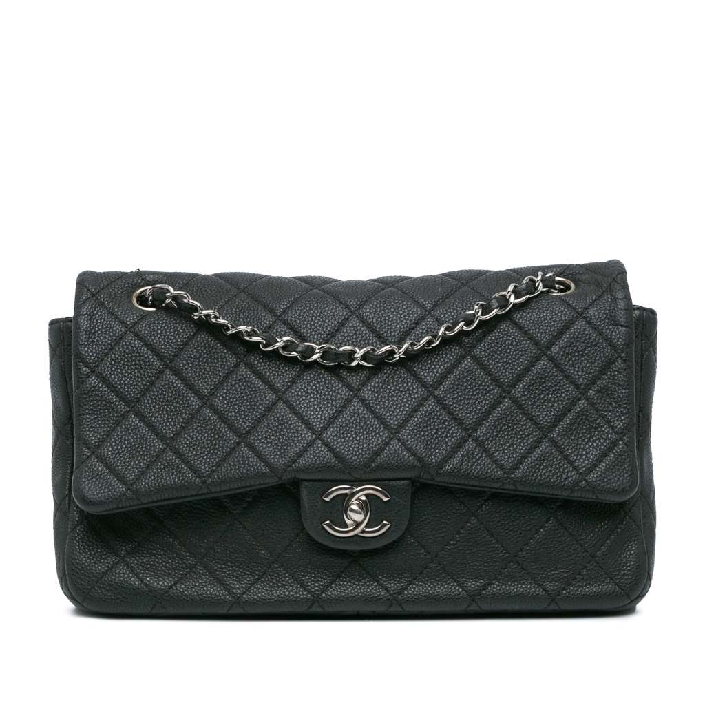 Chanel Jumbo Quilted Caviar Double Compartment Chain Flap