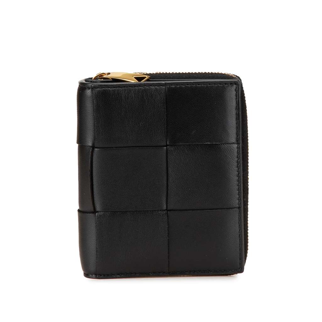 Bottega Veneta Lambskin Maxi Intreccio Cassette Bifold Zip Wallet