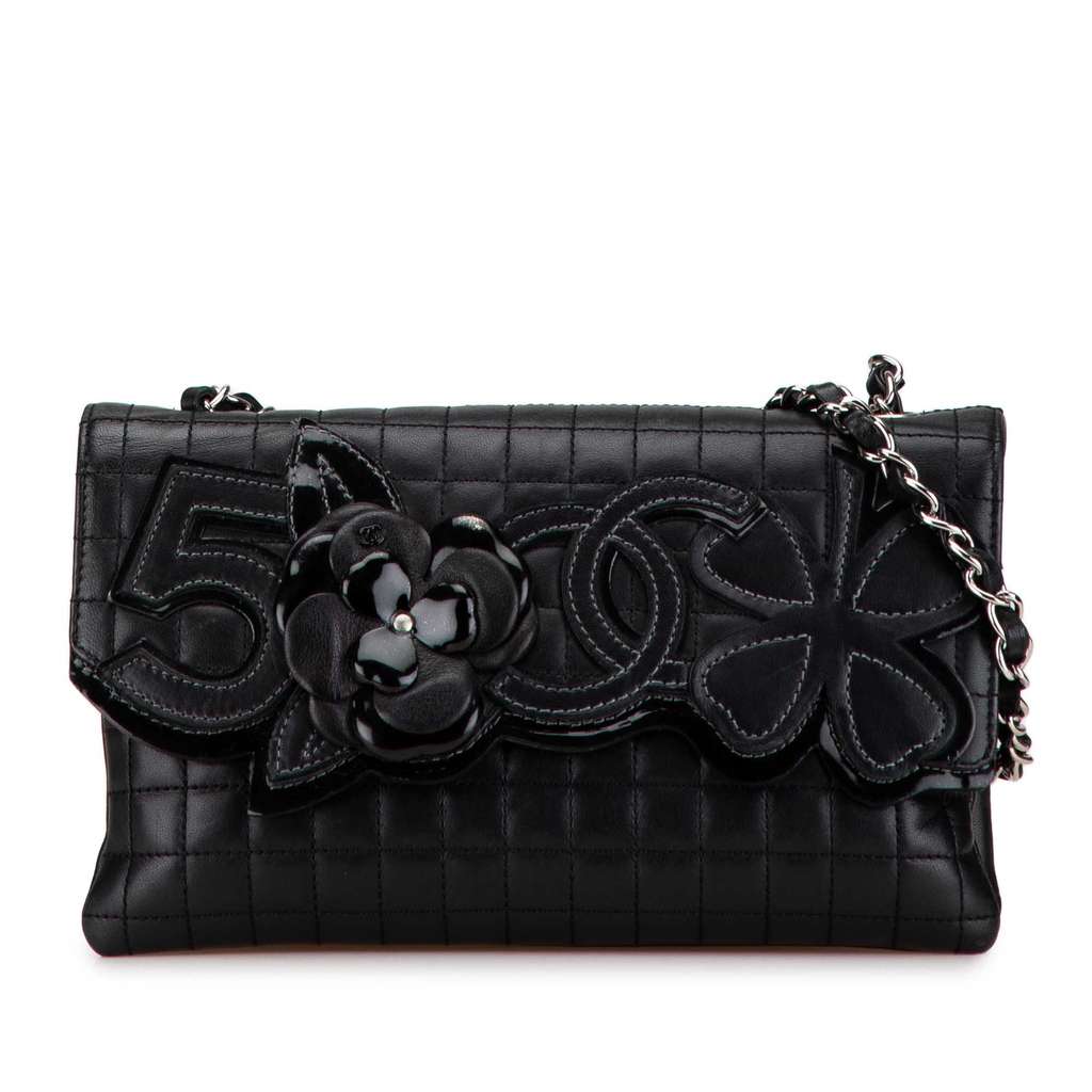 Chanel Choco Bar Calfskin Camellia No. 5 CC Shoulder Bag